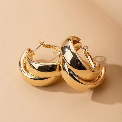 Gold Chunky Hoop Earrings for Women – Stainless Steel Double Ring Statement Jewelry