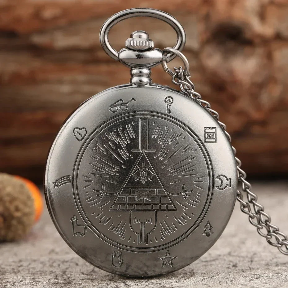 Eye of Providence Triangle Devil Quartz Pocket Watch - Gravity Bill Cipher Fall Time Gem Necklace Pendant Clock Gift