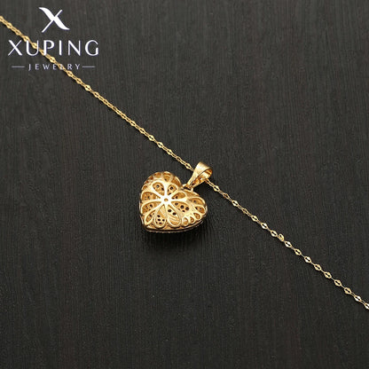 Xuping Heart Pendant Necklace - Light Gold-Tone Jewelry with Random Chain for Women and Girls, Elegant Gift X001039955