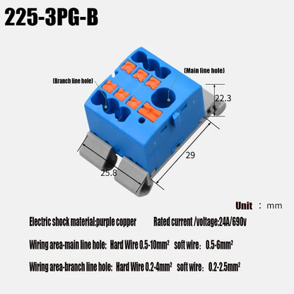 Push-In Modular Wire Connector Terminal Block – Compact 1-In Multiple-Out Splicing Lighting Connector, 225 Series (1Pc)