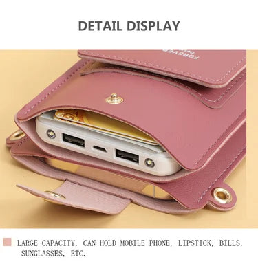 Women's Soft Leather Wallet Crossbody Bag – Touch Screen Phone Purse with Shoulder Strap