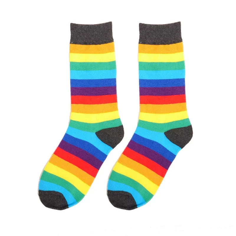 Rainbow Striped Women’s Socks — Elastic Long Sporty Retro Harajuku Meias, New Arrival