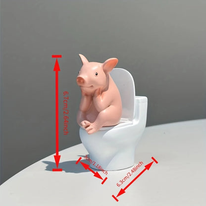 Cute Pig Toilet Figurine - PVC Bathroom Tabletop & Wall Decor Gift