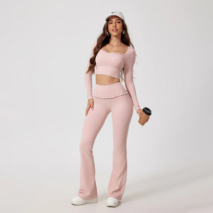 Women’s Summer Gym Yoga Set – Quick-Dry Long Sleeve Two-Piece Sportswear Outfit for Outdoor Fitness & Training