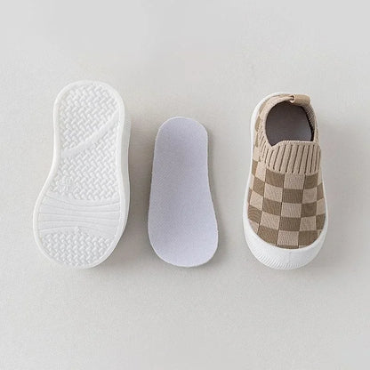 2025 Spring Toddler Slip-On Shoes – Non-Slip First Walkers for Boys and Girls, Classic Plaid Sneakers