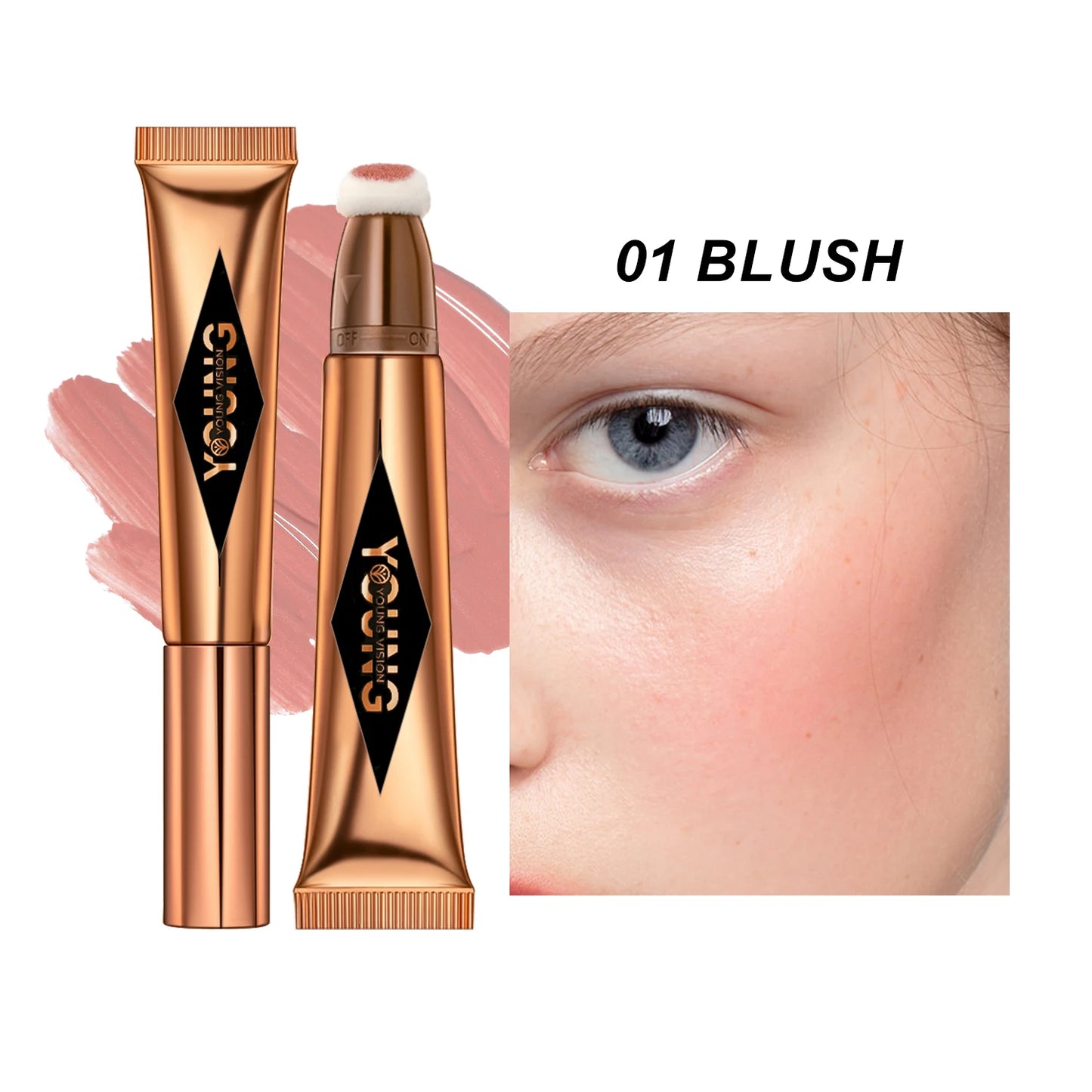 YOUNG VISION Air Cushion Powder Blusher - High Gloss Stick Rouge Makeup Liquid, 6 Color Options