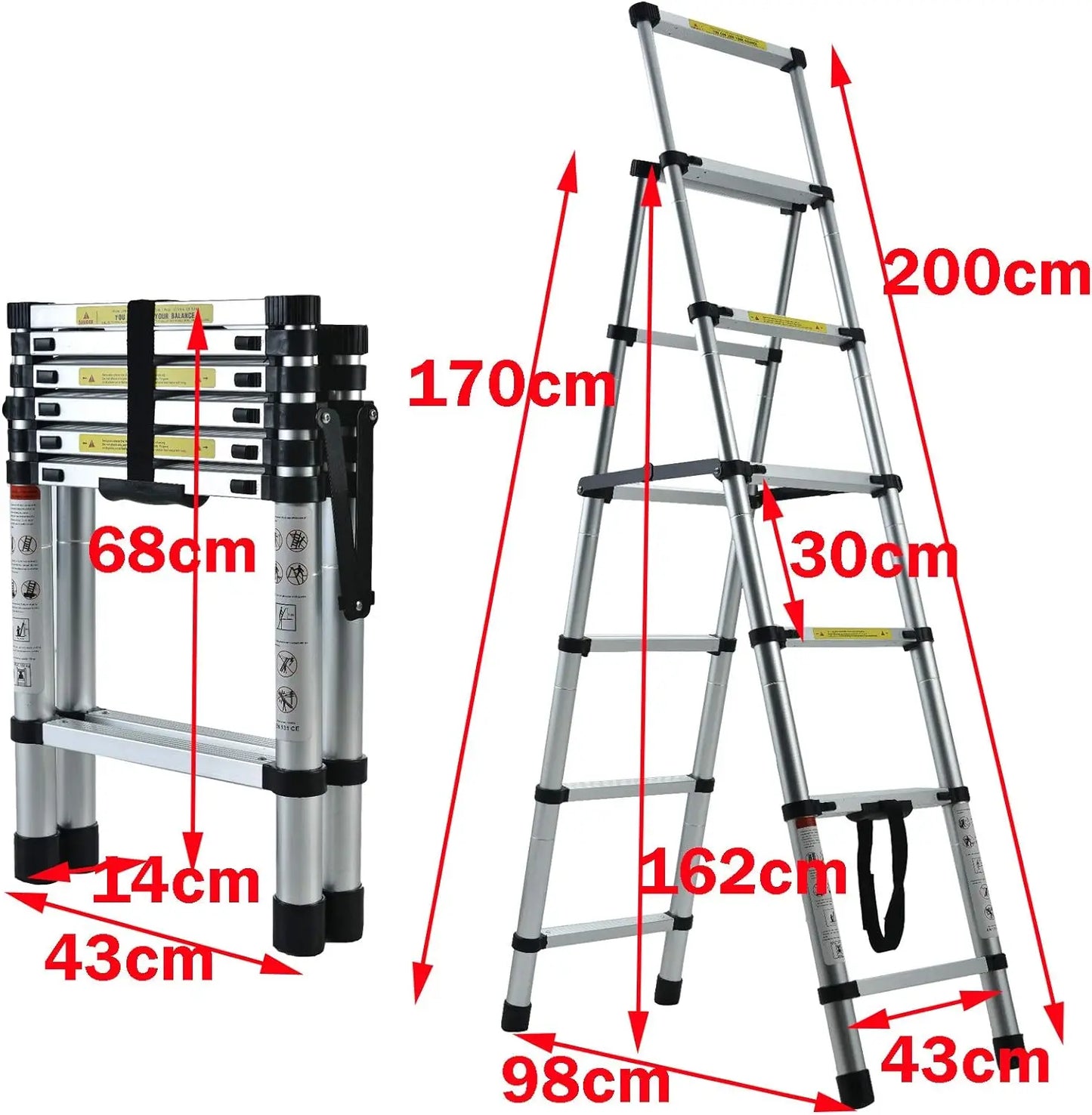 5+6 Step Telescopic Ladder – Multi-Purpose Folding Aluminium Ladder, Extendable & Portable Stair Ladder for Home & Work Use