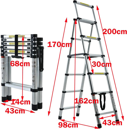5+6 Step Telescopic Ladder – Multi-Purpose Folding Aluminium Ladder, Extendable & Portable Stair Ladder for Home & Work Use
