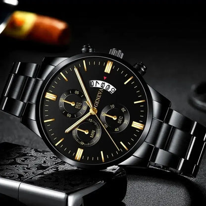 Fashion Men's Stainless Steel Watch – Luxury Quartz Wristwatch with Calendar for Business & Everyday Wear