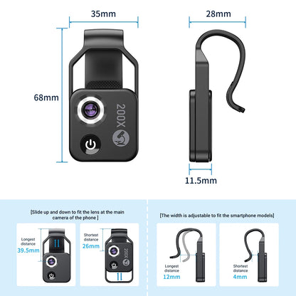 100X/200X Microscope Phone Lens with Clip – Magnifier for Plants, Insects, Hair, Skin, Jewelry & Jade Inspection