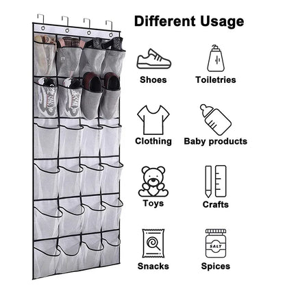 Over The Door Shoe Organizer - 12/24 Grid Large Mesh Pocket Hanging Rack for Closet Storage & Shoe Holder