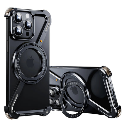 Oatsbasf Z Shape Metal Phone Case for iPhone 15/16 Pro Max – Shockproof Cover with 360° Rotating Holder & Bumper Protection