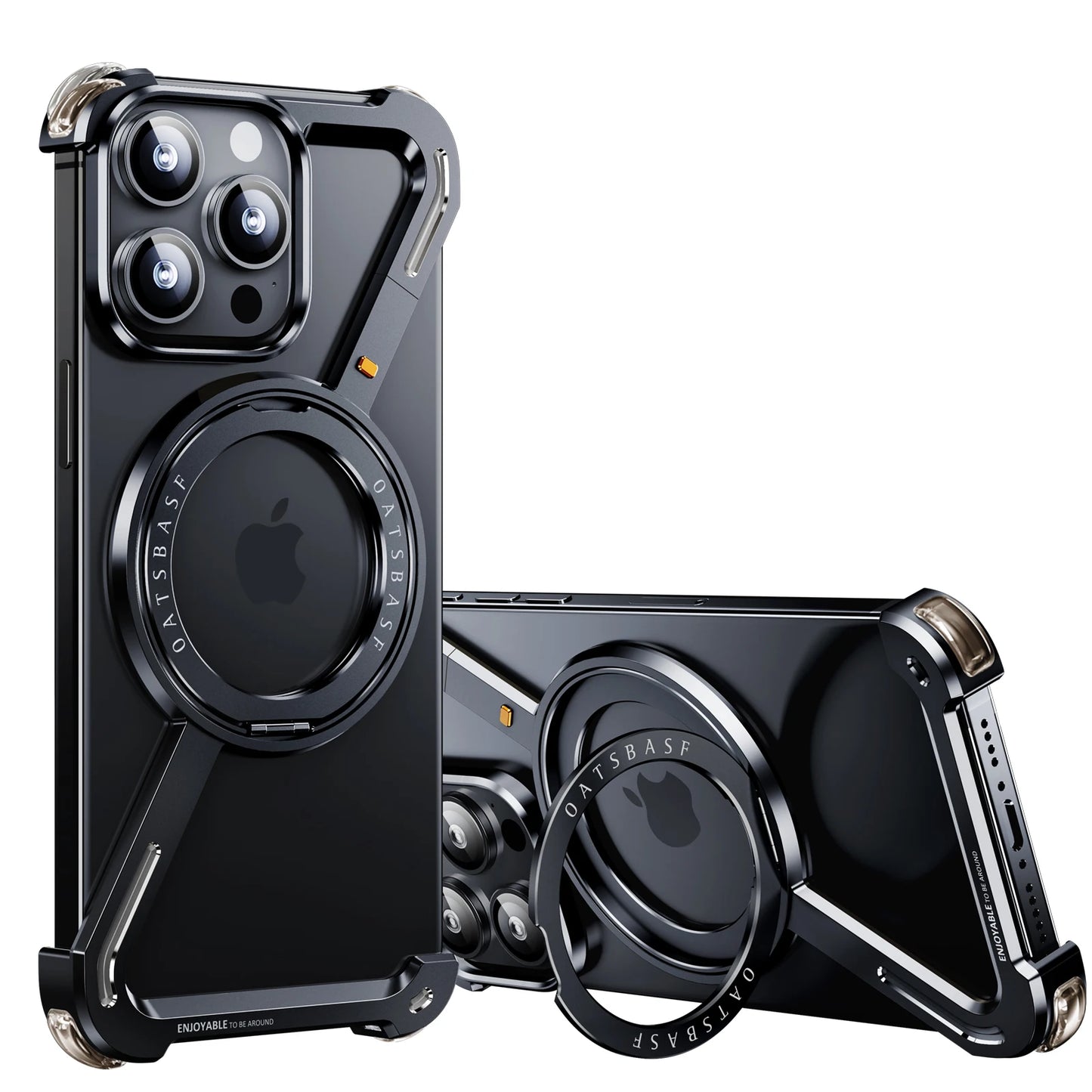 Oatsbasf Z-Shape Metal Phone Case for iPhone 15/16 Pro Max | Shockproof Cover with 360° Rotating Holder