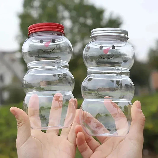 500ml Christmas Candy & Biscuit Bottles – Snowman & Tree Shaped Drink Containers for Juice, Milk Tea, Food Storage & Party Favors