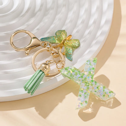 A-Z Initial Letter Resin Keychain - Green Butterfly Lobster Key Ring & DIY Charm