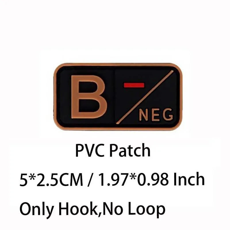 PVC Blood Type Hook Patch - A B AB O Positive Negative Military Tactical Badge for Backpack & Outdoor Gear