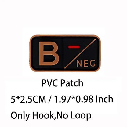 PVC Blood Type Hook Patch - A B AB O Positive Negative Military Tactical Badge for Backpack & Outdoor Gear