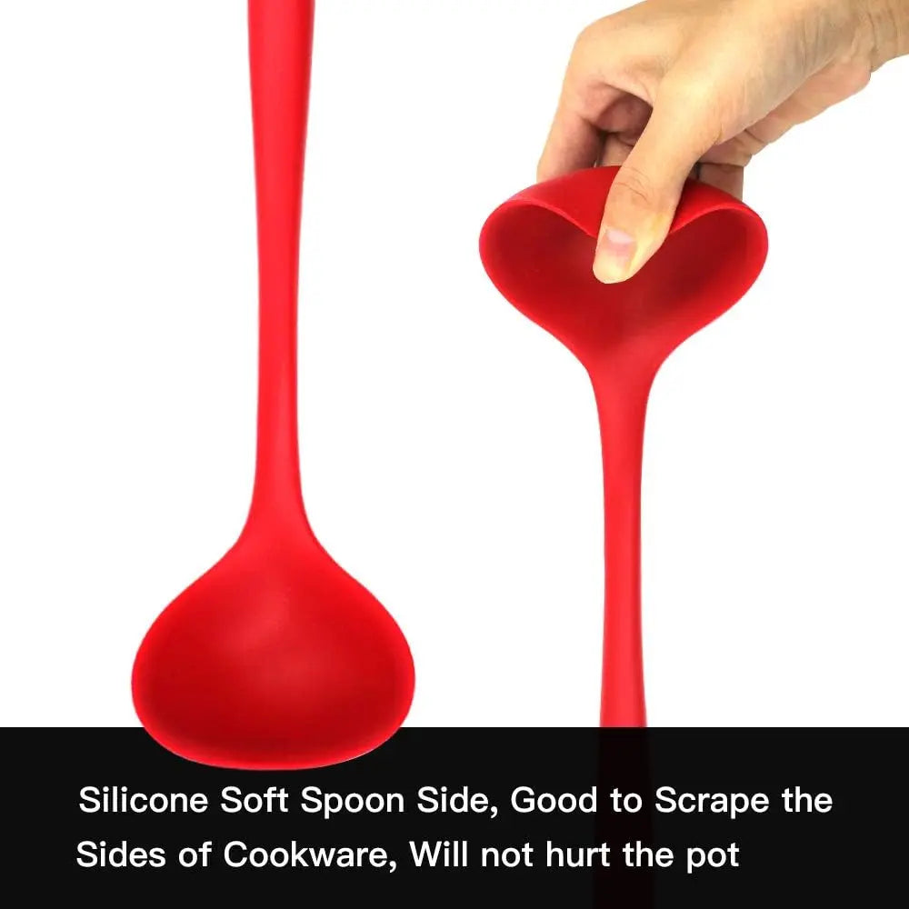 Silicone Soup Ladle with Long Handle – Non-Stick Heat Resistant Kitchen Spoon for Cooking, Serving & Home Use