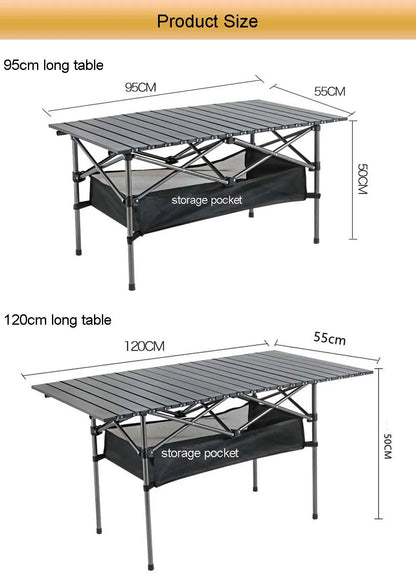 Outdoor Folding Long Table – Portable Black Camping Desk with Net Bag, Easy Setup & Stable for BBQs