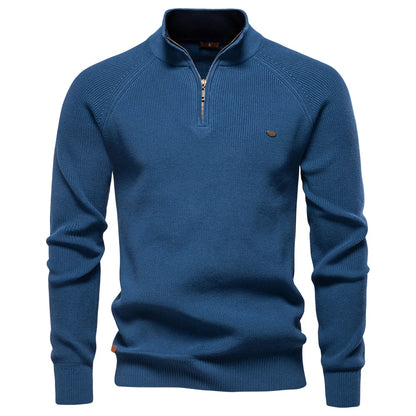 Men's Autumn Cotton Zipper Cardigan - High Collar Warm Knitted Casual Sweater Winter Top