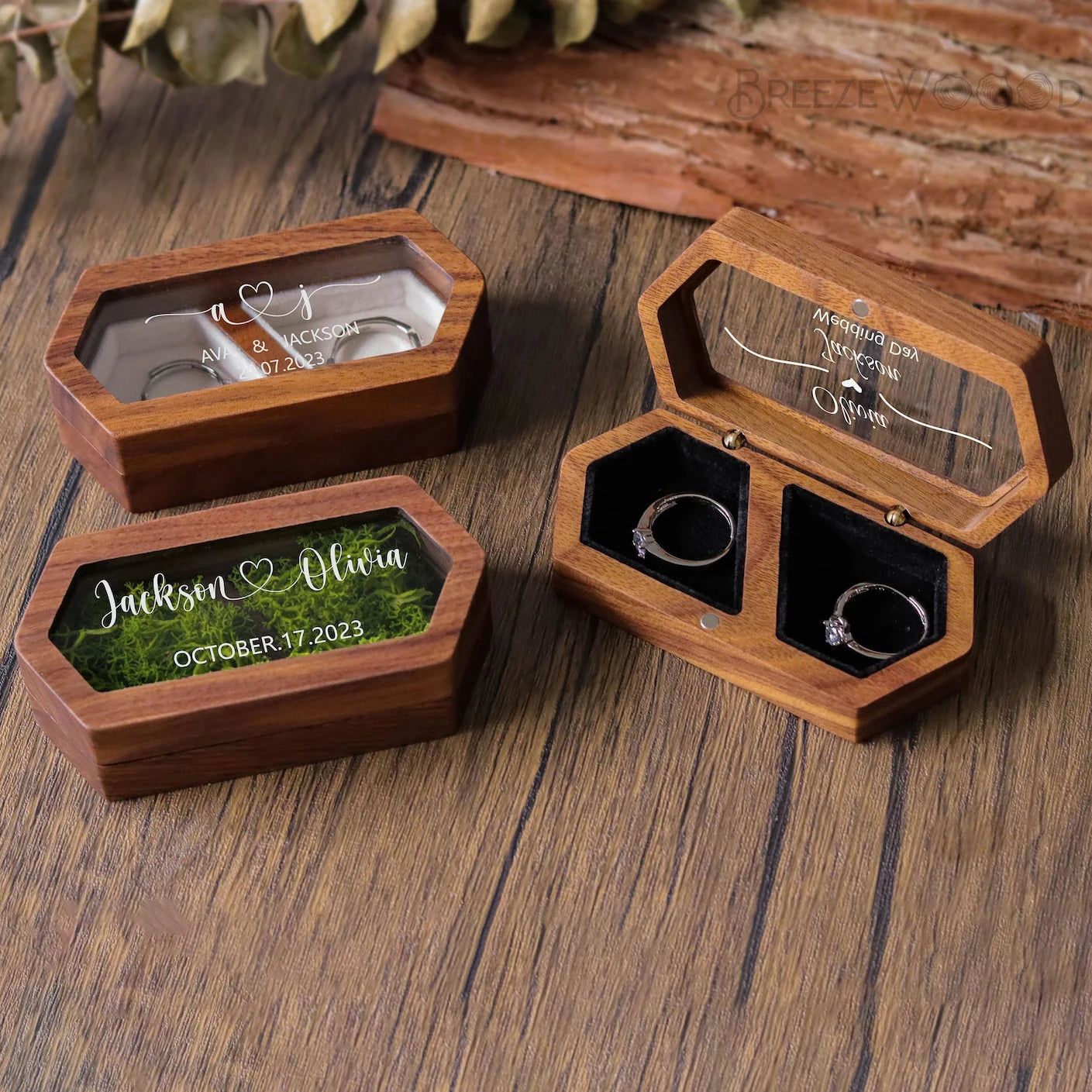 Personalized Walnut Wooden Ring Box - Custom Engraved Engagement & Wedding Ring Holder Gift for Couples, Brides & Grooms