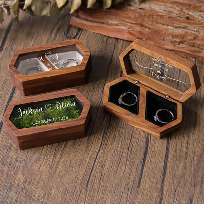 Personalized Walnut Wooden Ring Box - Custom Engraved Engagement & Wedding Ring Holder Gift for Couples, Brides & Grooms