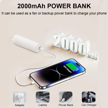 Portable Mini Handheld Fan | 2000mAh USB Rechargeable Foldable Fan with 3 Speeds & Power Bank for Travel