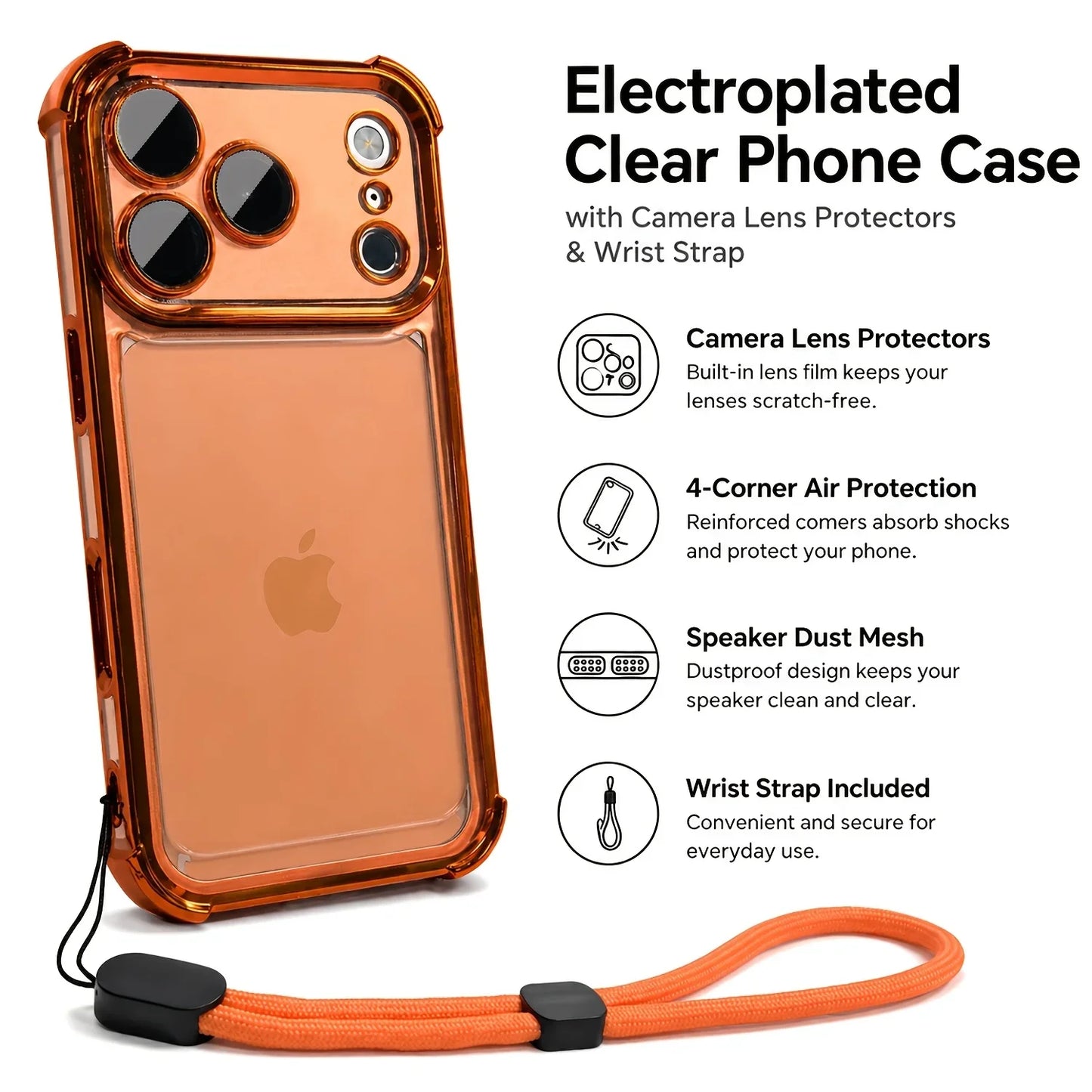 Luxury Clear Shockproof iPhone Case - Wrist Strap, Lens Protector & Protective Cover