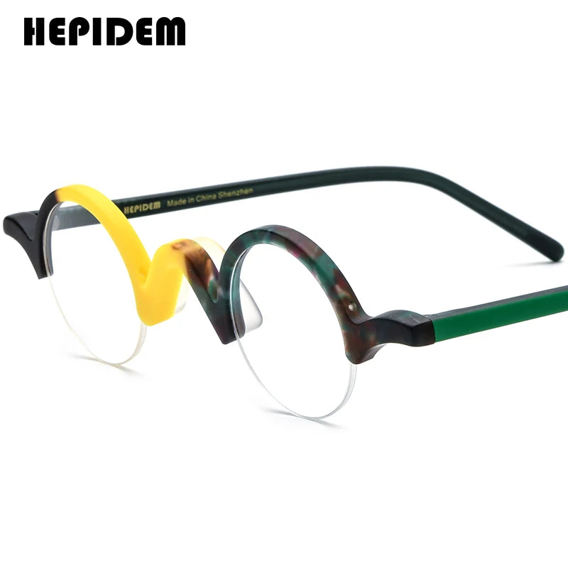 FONEX HEPIDEM Acetate Eyeglass Frames - Retro Round Vintage Eyewear for Men & Women