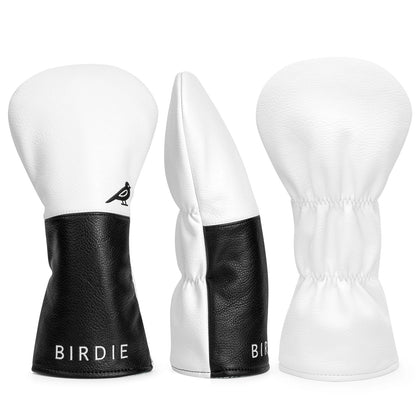 White Premium Leather Birdie Golf Head Cover – Elegant Embroidery for Driver, Fairway Wood & Hybrid Clubs