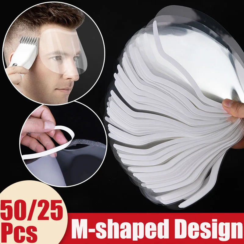 25/50pcs Disposable M-Shaped Clear Face Shields – Makeup, Shower, Barber Masks for Salon Use