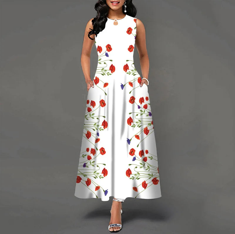 Women’s Loose Floral Vintage Maxi Dress – Ruffled Summer Party Camis, Elegant Big & Large Size Dress