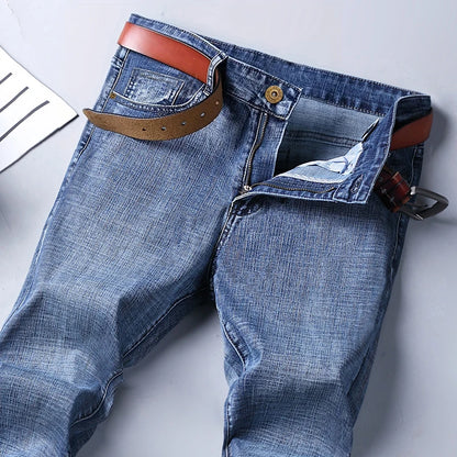 Men's Stretch Straight Leg Business Jeans – Classic Casual Denim Pants
