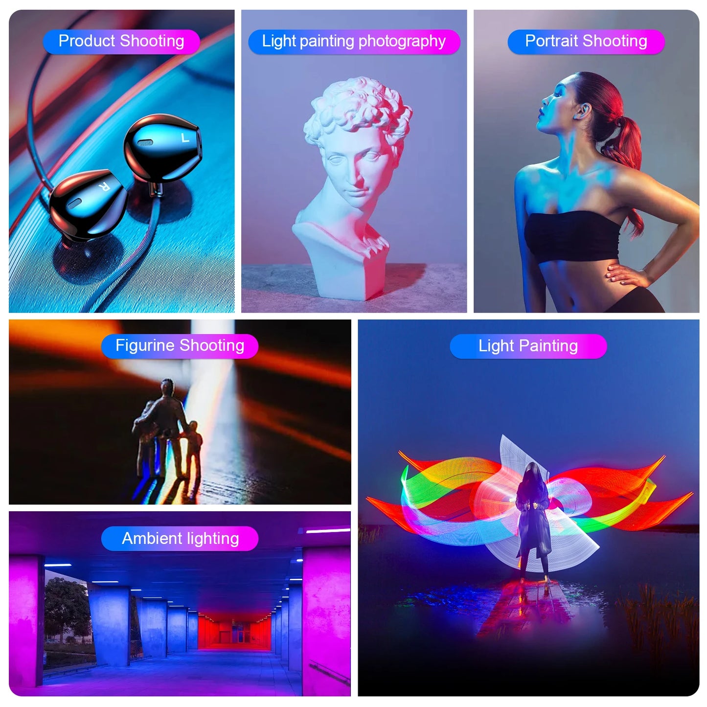 P400 RGB LED Light Wand Handheld Tube Light 2500K-6500K Rechargeable Photography Lamp with 36000 Colors for YouTube Vlogging & Party Lighting