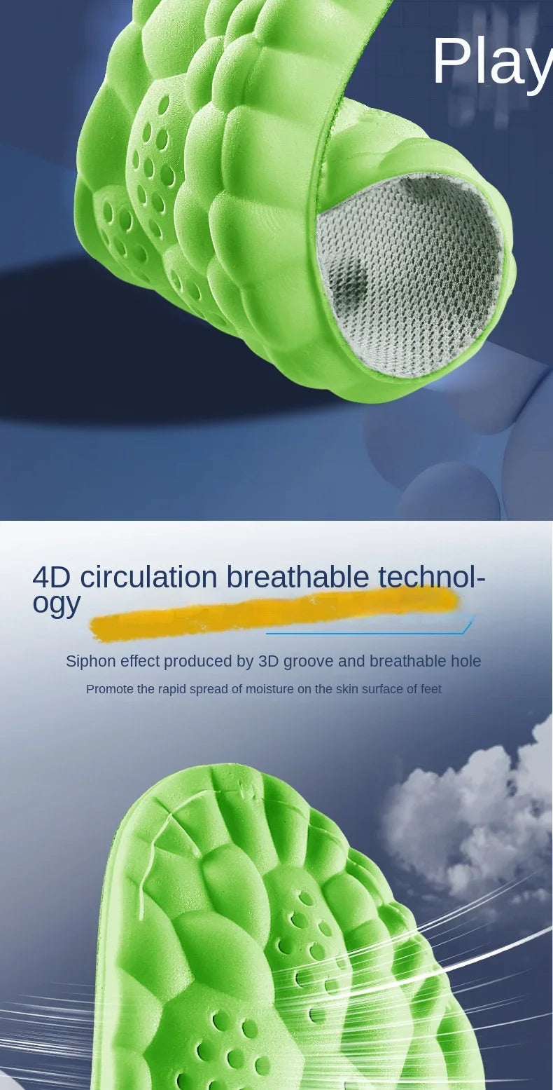 4D Massage Shoe Insoles — Super Soft Latex Sports Insoles with Arch Support, Orthopedic Inserts for Running & Basketball Shoes, Unisex