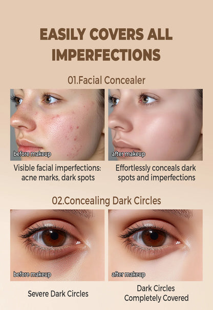 Waterproof Full-Coverage Concealer — Natural Finish Foundation for Tattoos, Scars, All Skin Tones & Types