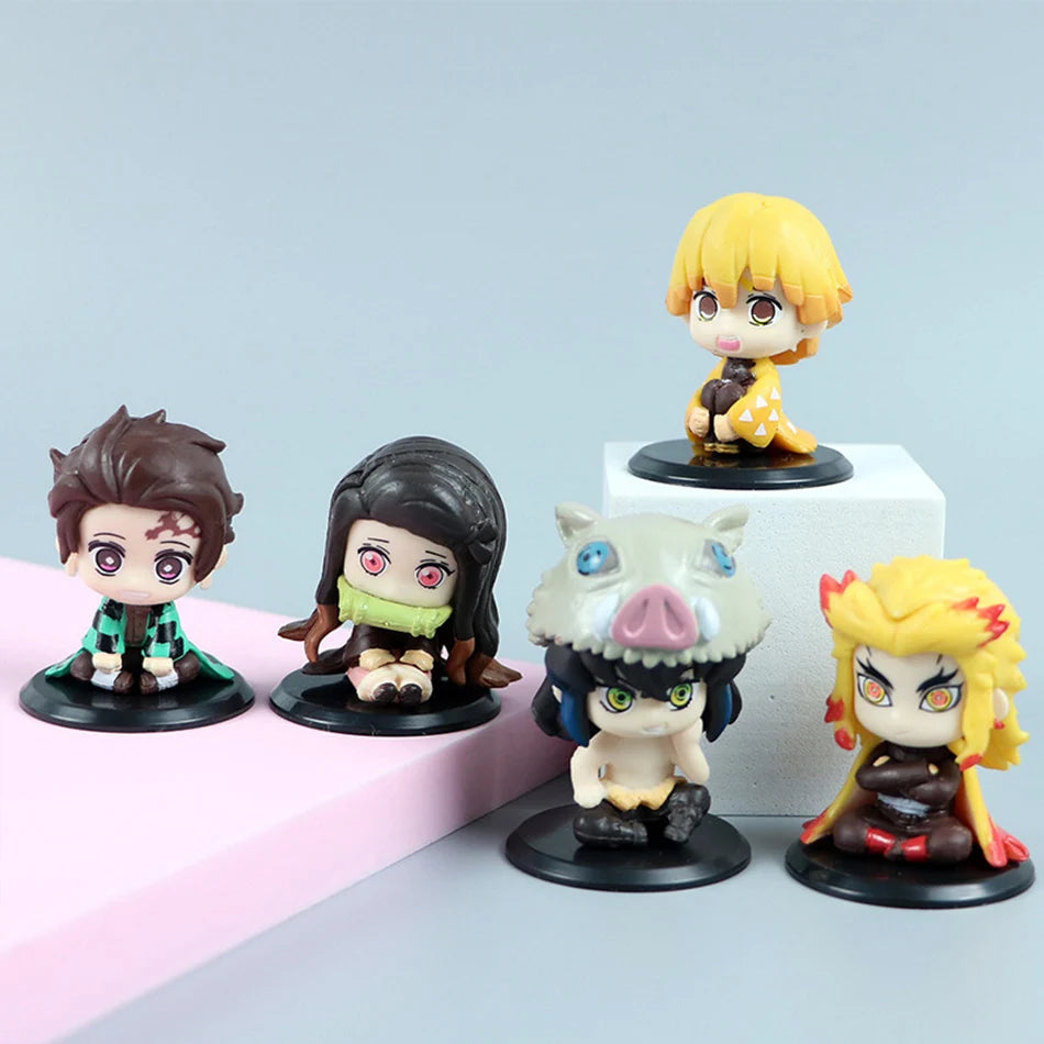 5-Style Q Version Demon Slayer Sitting Ghost Dolls – Tanjiro, Nidouzi, Inosuke & Zenitsu Action Figures