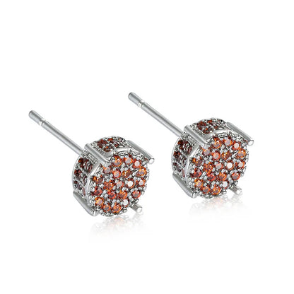 Austrian Crystal Round Stud Earrings - White Zircon Gold Tone Hip Hop Wedding Jewelry for Women