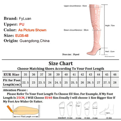 Women’s Plus Size Thigh-High Stiletto Boots - 11CM Pointed Toe Over-the-Knee Party Heels Sizes 45-47