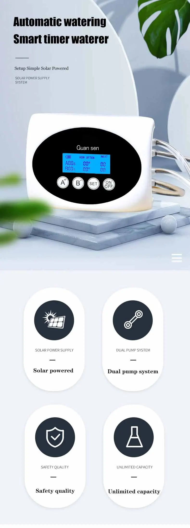 Solar Double Pump Automatic Drip Irrigation System – Smart Watering Timer for Garden & Potted Plants