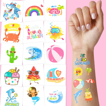 120PCS Glitter Temporary Tattoos - Summer Hawaiian Luau Party Favors for Adults