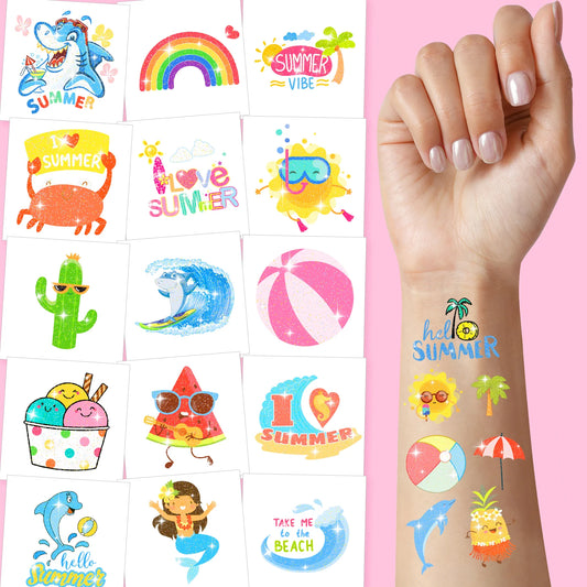 120PCS Glitter Temporary Tattoos - Summer Hawaiian Luau Party Favors for Adults
