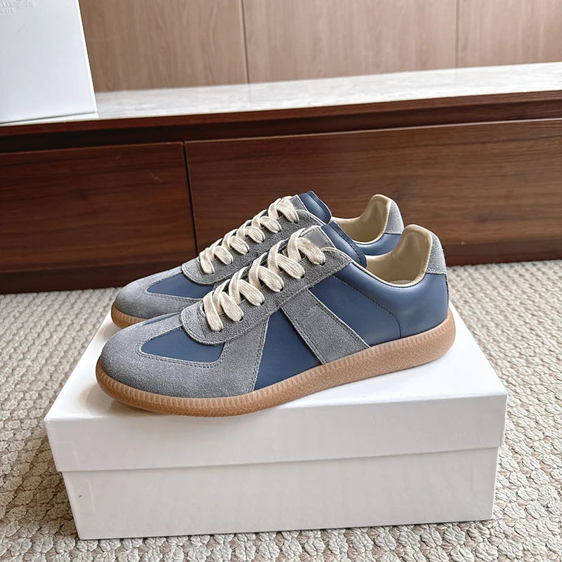 Unisex Patchwork Suede Sneakers - Vintage German Army Trainer Casual Shoes