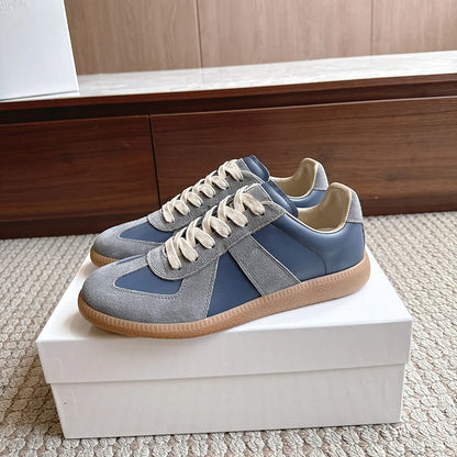 Unisex Patchwork Suede Sneakers - Vintage German Army Trainer Casual Shoes