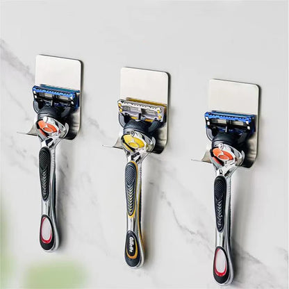 Stainless Steel Razor Holder Wall Hook – No-Drill Bathroom Shaver Storage Rack Organizer Accessories