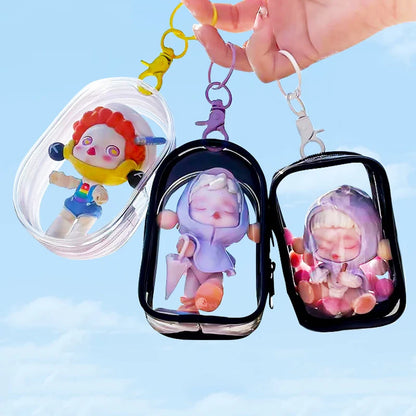 Transparent Jewelry Organizer Box – Plastic Storage Pouch with Keychain, Dustproof Case, Cute Doll Bag for Accessories