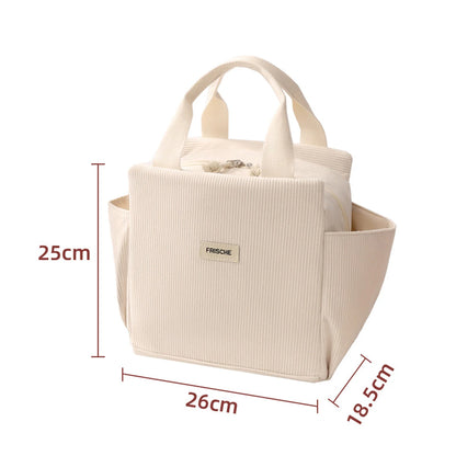 12L Insulated Lunch Box Bag — Thickened Aluminum Foil, Waterproof & Oil-Proof Printed Corduroy Meal Bag