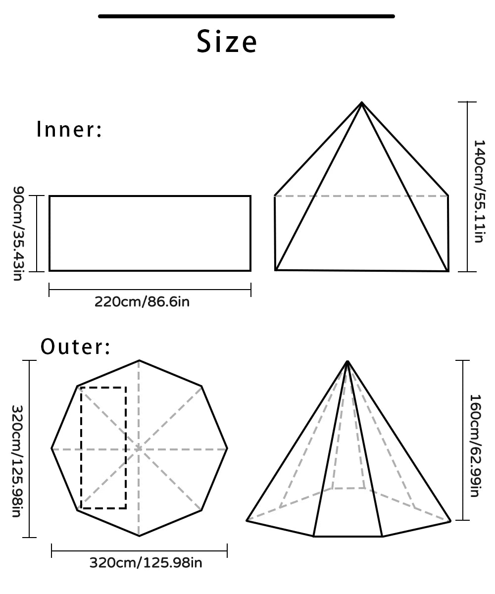 Camping Hot Tent with Chimney Window - Ultralight Tipi Teepee Pyramid, Double Layer Bushcraft Tent for 1 Person