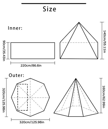 Camping Hot Tent with Chimney Window - Ultralight Tipi Teepee Pyramid, Double Layer Bushcraft Tent for 1 Person