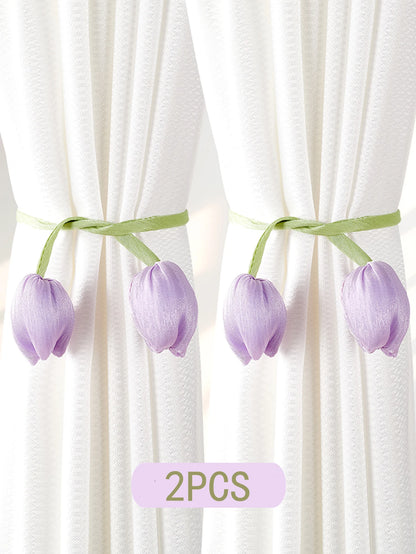 2PCS Tulip Flower Curtain Tiebacks – Rustic No-Damage Holdbacks for Living Room & Bedroom Decor